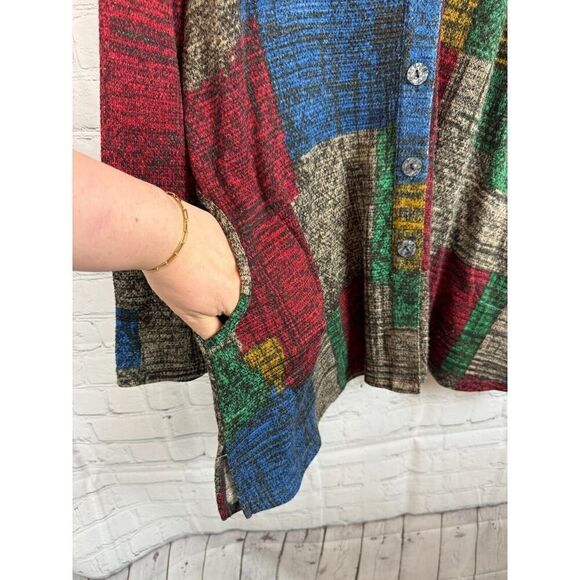 ALI MILES multicolor A-line button down knit shirt blouse cardigan size L - Picture 2 of 9